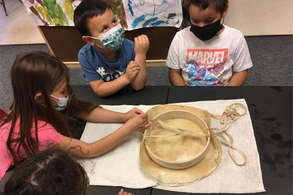 students making drum