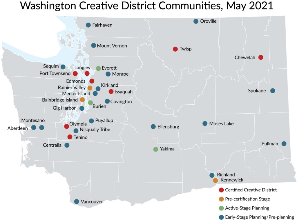 map of WA state Creative Districts