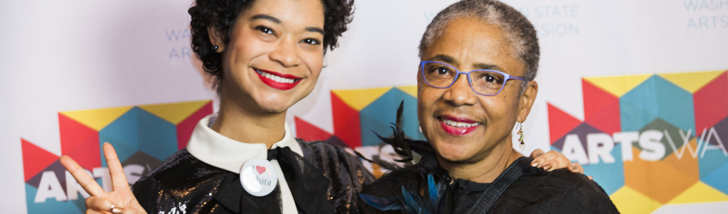 Chieko Phillips (left) and Barbara Earl Thomas (right) at the 2016 Governor’s Arts & Heritage Awards. Thomas was an Individual Artist Award honoree. Photo courtesy of Eva Blanchard Photography.