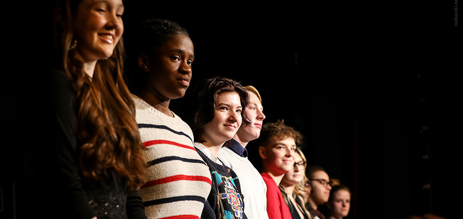 2023 POL WA State Final Regional Champions stand in a line on stage. Photo by Pavel Verbovski