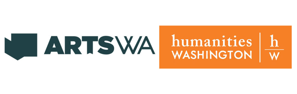 ArtsWA logo in dark blue next to orange Humanities Washington logo